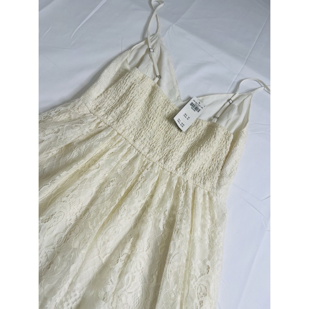 Hollister Ruffle Hem Off White Lace Mini V-Neck Strappy Lined Dress Size M NWT - Picture 11 of 12